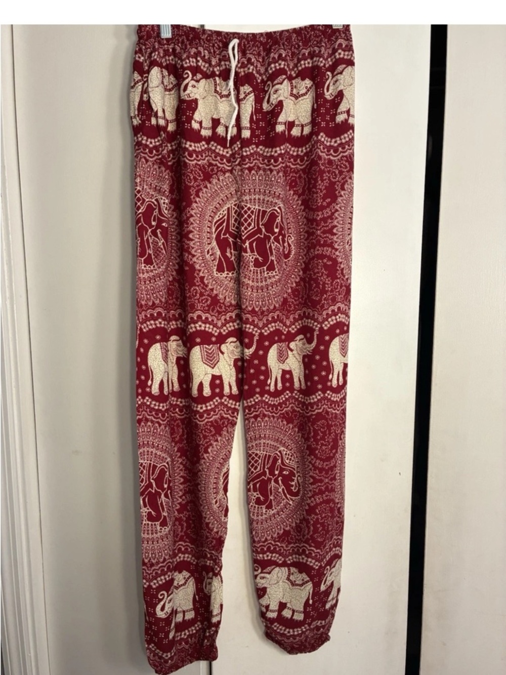 Unbranded Thai Elephant Print Harem Pant Maroon Casual Festival Loungewear